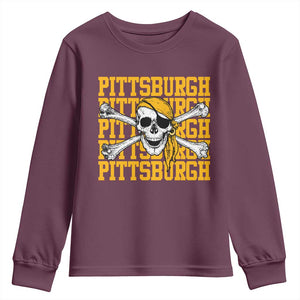 Pittsburgh Lovers Youth Sweatshirt Retro Pennsylvania Steel City Pirate Skull TS10 Maroon Print Your Wear