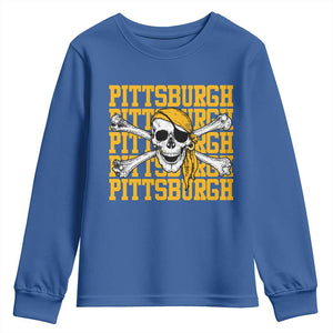 Pittsburgh Lovers Youth Sweatshirt Retro Pennsylvania Steel City Pirate Skull TS10 Royal Blue Print Your Wear