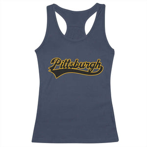 Vintage Pittsburgh Racerback Tank Top Varsity Script Retro Sports Jersey Style Baseball Fans TS10 Navy Print Your Wear