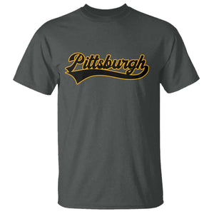 Vintage Pittsburgh T Shirt Varsity Script Retro Sports Jersey Style Baseball Fans TS10 Dark Heather Print Your Wear