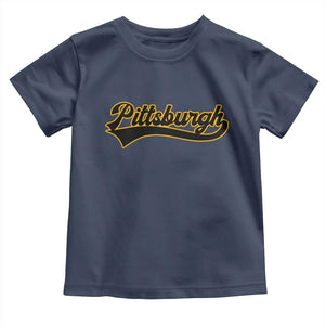 Vintage Pittsburgh Toddler T Shirt Varsity Script Retro Sports Jersey Style Baseball Fans TS10 Navy Print Your Wear