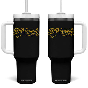 Vintage Pittsburgh Tumbler With Handle Varsity Script Retro Sports Jersey Style Baseball Fans TS10 One Size: 40 oz Black Print Your Wear