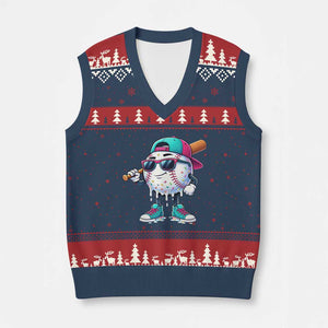 Baseball Life Style V-Neck Knit Sweater Vest Youth Drip Baseball Boys Kid TS10 Navy Red Print Your Wear
