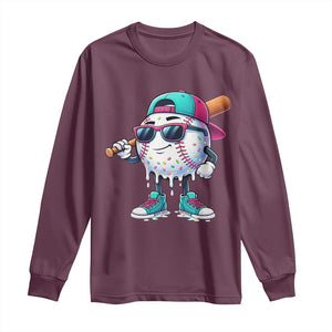 Baseball Life Style Long Sleeve Shirt Youth Drip Baseball Boys Kid TS10 Maroon Print Your Wear