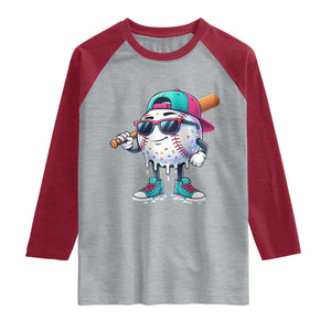 Baseball Life Style Raglan Shirt Youth Drip Baseball Boys Kid TS10 Heather Gray Heather Red Print Your Wear