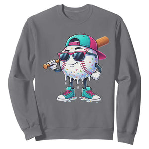 Baseball Life Style Sweatshirt Youth Drip Baseball Boys Kid TS10 Charcoal Print Your Wear