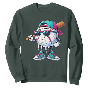 Baseball Life Style Sweatshirt Youth Drip Baseball Boys Kid TS10 Dark Forest Green Print Your Wear