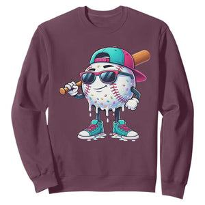 Baseball Life Style Sweatshirt Youth Drip Baseball Boys Kid TS10 Maroon Print Your Wear