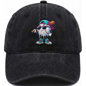 Baseball Life Style Washed Cotton Baseball Cap Youth Drip Baseball Boys Kid TS10 Washed Cap Universal Fit Black Print Your Wear