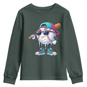Baseball Life Style Youth Sweatshirt Youth Drip Baseball Boys Kid TS10 Dark Forest Green Print Your Wear