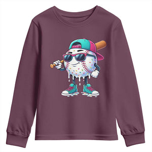 Baseball Life Style Youth Sweatshirt Youth Drip Baseball Boys Kid TS10 Maroon Print Your Wear