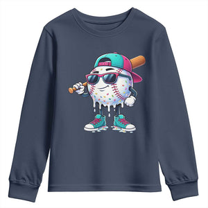Baseball Life Style Youth Sweatshirt Youth Drip Baseball Boys Kid TS10 Navy Print Your Wear