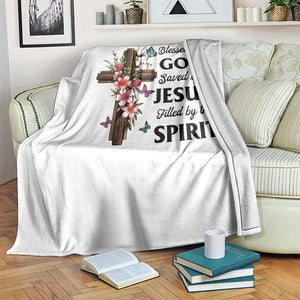 Blessed By God Saved By Jesus Throw Blanket Floral Cross Christian Faith Inspirational TS10 Print Your Wear