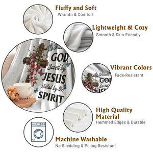 Blessed By God Saved By Jesus Throw Blanket Floral Cross Christian Faith Inspirational TS10 Print Your Wear