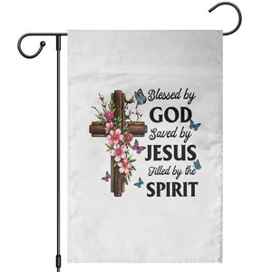 Blessed By God Saved By Jesus Garden Flag Floral Cross Christian Faith Inspirational TS10 White Print Your Wear