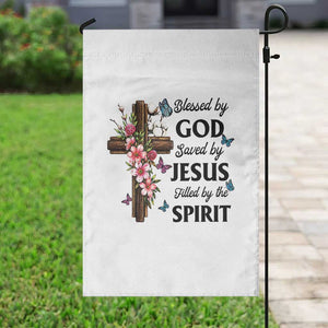 Blessed By God Saved By Jesus Garden Flag Floral Cross Christian Faith Inspirational TS10 Print Your Wear