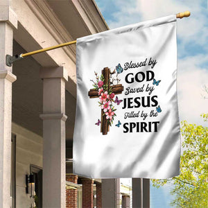 Blessed By God Saved By Jesus Garden Flag Floral Cross Christian Faith Inspirational TS10 Print Your Wear