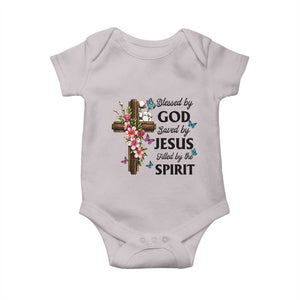 Blessed By God Saved By Jesus Baby Onesie Floral Cross Christian Faith Inspirational TS10 Ice Gray Print Your Wear