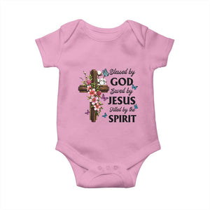 Blessed By God Saved By Jesus Baby Onesie Floral Cross Christian Faith Inspirational TS10 Light Pink Print Your Wear
