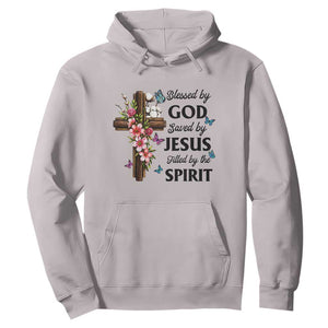 Blessed By God Saved By Jesus Hoodie Floral Cross Christian Faith Inspirational TS10 Ice Gray Print Your Wear