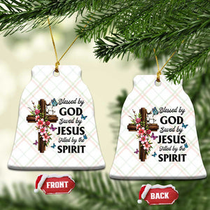 Blessed By God Saved By Jesus Ceramic Ornament Floral Cross Christian Faith Inspirational TS10 Print Your Wear