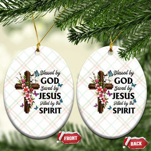 Blessed By God Saved By Jesus Ceramic Ornament Floral Cross Christian Faith Inspirational TS10 Print Your Wear