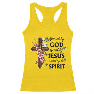 Blessed By God Saved By Jesus Racerback Tank Top Floral Cross Christian Faith Inspirational TS10 Daisy Print Your Wear