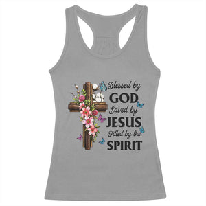 Blessed By God Saved By Jesus Racerback Tank Top Floral Cross Christian Faith Inspirational TS10 Sport Gray Print Your Wear