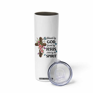 Blessed By God Saved By Jesus Skinny Tumbler Floral Cross Christian Faith Inspirational TS10 Print Your Wear