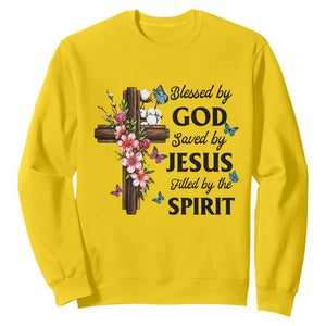 Blessed By God Saved By Jesus Sweatshirt Floral Cross Christian Faith Inspirational TS10 Daisy Print Your Wear
