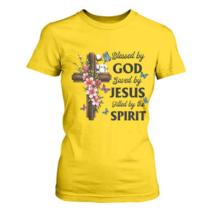 Blessed By God Saved By Jesus T Shirt For Women Floral Cross Christian Faith Inspirational TS10 Daisy Print Your Wear