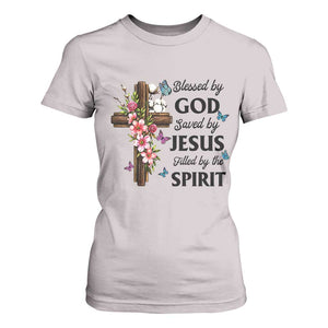 Blessed By God Saved By Jesus T Shirt For Women Floral Cross Christian Faith Inspirational TS10 Ice Gray Print Your Wear