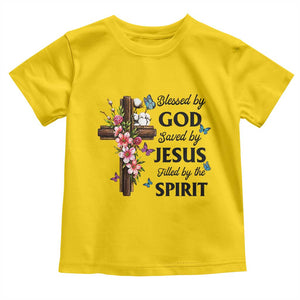 Blessed By God Saved By Jesus Toddler T Shirt Floral Cross Christian Faith Inspirational TS10 Daisy Print Your Wear