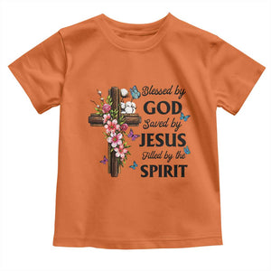 Blessed By God Saved By Jesus Toddler T Shirt Floral Cross Christian Faith Inspirational TS10 Orange Print Your Wear