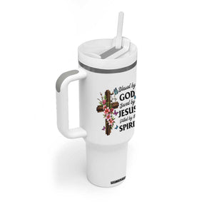Blessed By God Saved By Jesus Tumbler With Handle Floral Cross Christian Faith Inspirational TS10 Print Your Wear