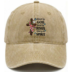 Blessed By God Saved By Jesus Washed Cotton Baseball Cap Floral Cross Christian Faith Inspirational TS10 Print Your Wear