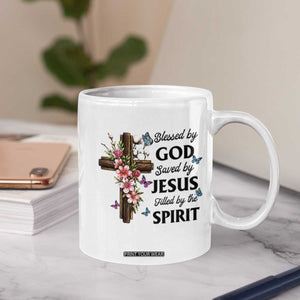 Blessed By God Saved By Jesus Coffee Mug Floral Cross Christian Faith Inspirational TS10 Print Your Wear