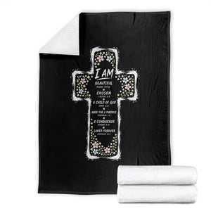Christian Floral Cross Affirmation Throw Blanket Bible Verse Inspirational Faith Girl Christening Floral TS10 Black Print Your Wear