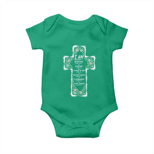 Christian Floral Cross Affirmation Baby Onesie Bible Verse Inspirational Faith Girl Christening Floral TS10 Irish Green Print Your Wear