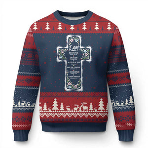 Christian Floral Cross Affirmation Ugly Christmas Sweater Bible Verse Inspirational Faith Girl Christening Floral TS10 Navy Red Print Your Wear