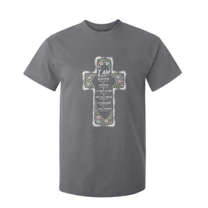Christian Floral Cross Affirmation T Shirt For Kid Bible Verse Inspirational Faith Girl Christening Floral TS10 Charcoal Print Your Wear