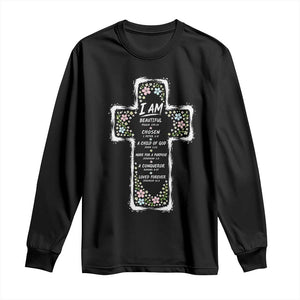 Christian Floral Cross Affirmation Long Sleeve Shirt Bible Verse Inspirational Faith Girl Christening Floral TS10 Black Print Your Wear