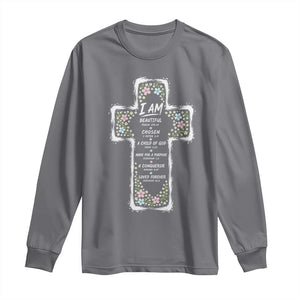Christian Floral Cross Affirmation Long Sleeve Shirt Bible Verse Inspirational Faith Girl Christening Floral TS10 Charcoal Print Your Wear