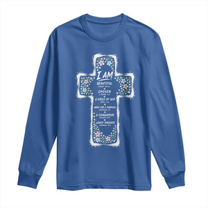 Christian Floral Cross Affirmation Long Sleeve Shirt Bible Verse Inspirational Faith Girl Christening Floral TS10 Royal Blue Print Your Wear