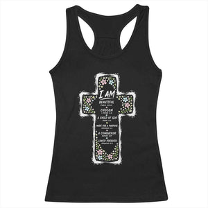 Christian Floral Cross Affirmation Racerback Tank Top Bible Verse Inspirational Faith Girl Christening Floral TS10 Black Print Your Wear