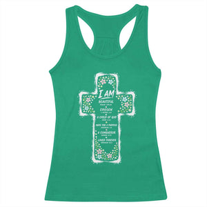 Christian Floral Cross Affirmation Racerback Tank Top Bible Verse Inspirational Faith Girl Christening Floral TS10 Irish Green Print Your Wear