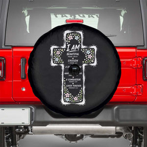 Christian Floral Cross Affirmation Spare Tire Cover Bible Verse Inspirational Faith Girl Christening Floral TS10 Black Print Your Wear