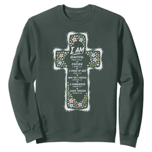 Christian Floral Cross Affirmation Sweatshirt Bible Verse Inspirational Faith Girl Christening Floral TS10 Dark Forest Green Print Your Wear