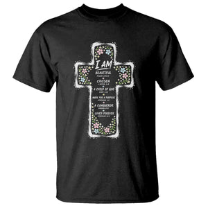 Christian Floral Cross Affirmation T Shirt Bible Verse Inspirational Faith Girl Christening Floral TS10 Black Print Your Wear