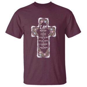 Christian Floral Cross Affirmation T Shirt Bible Verse Inspirational Faith Girl Christening Floral TS10 Maroon Print Your Wear